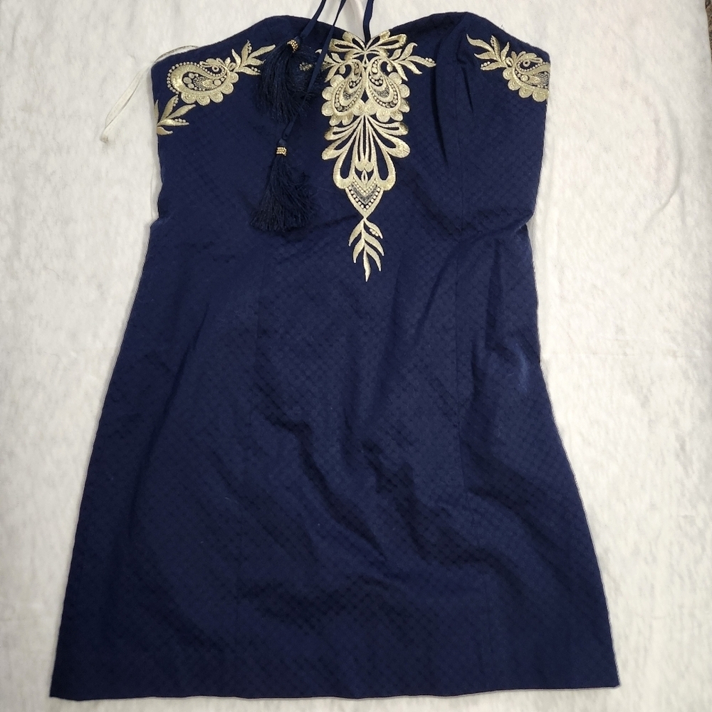 Lilly Pulitzer Demi convertible dress navy embroidered glam size 10 - Picture 2 of 12